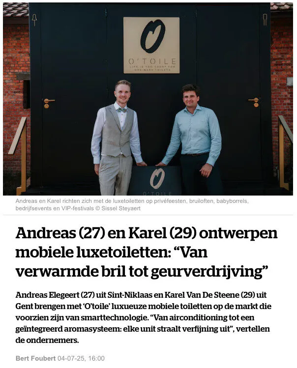 O’toile in HLN – innovatieve en elegante toiletoplossing voor evenementen in Vlaanderen